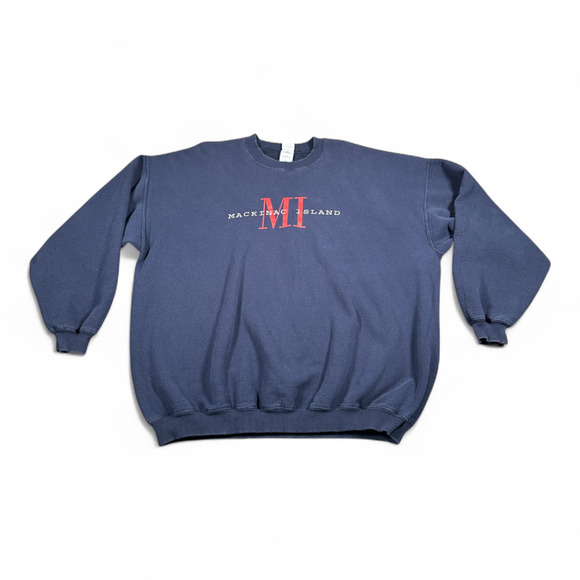 Vintage Mackinac Island Sweater Adult 2XL XXL Blue Sweatshirt Michigan Y2K - Picture 1 of 8